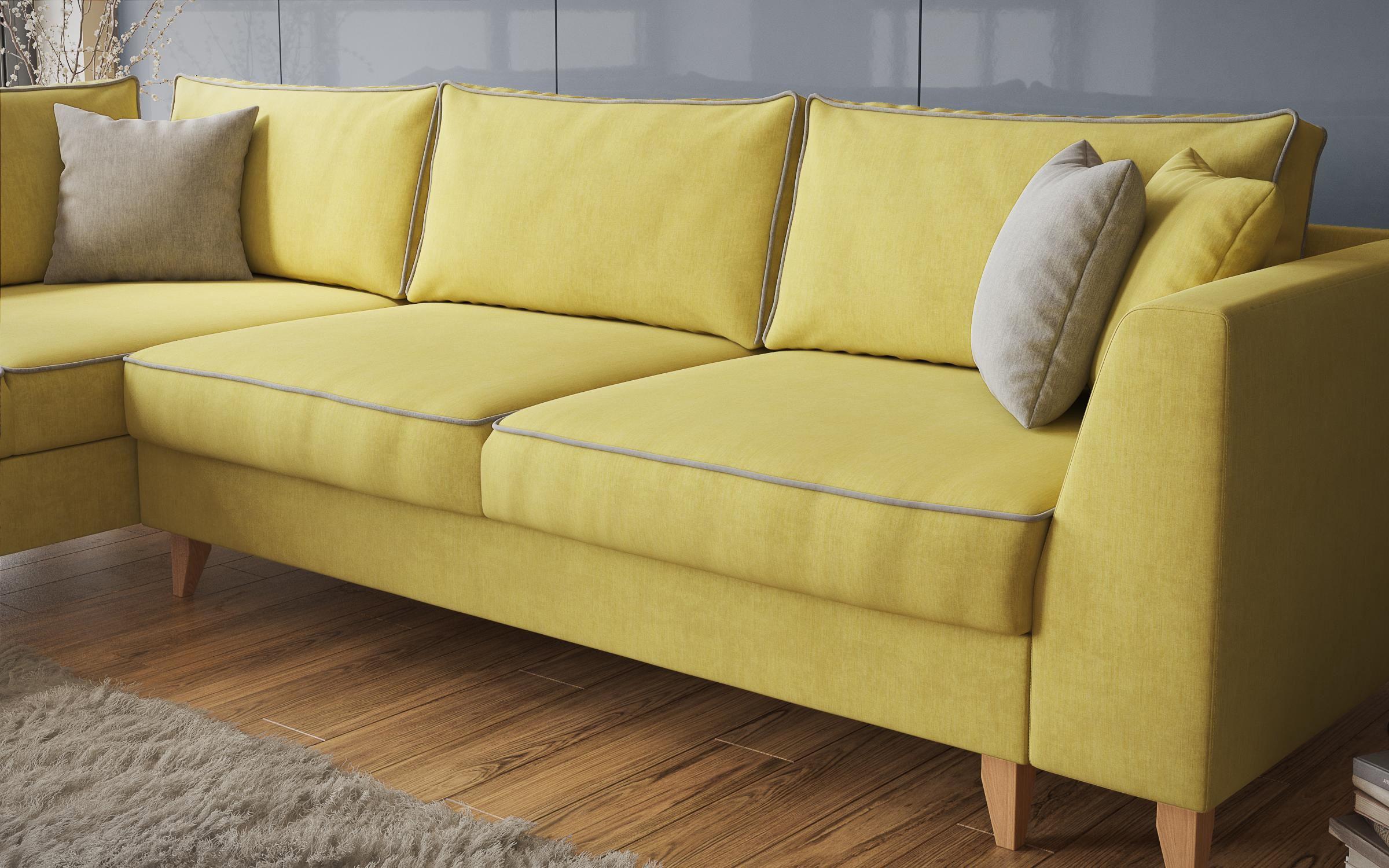 Γωνιακός καναπές - κρεβάτι Bolonia, κίτρινο  4